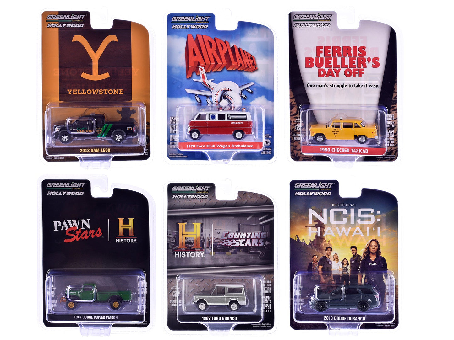 "Hollywood Series" Set of 6 pieces Release 42 1/64 Diecast Model Cars by Greenlight  free shipping USA