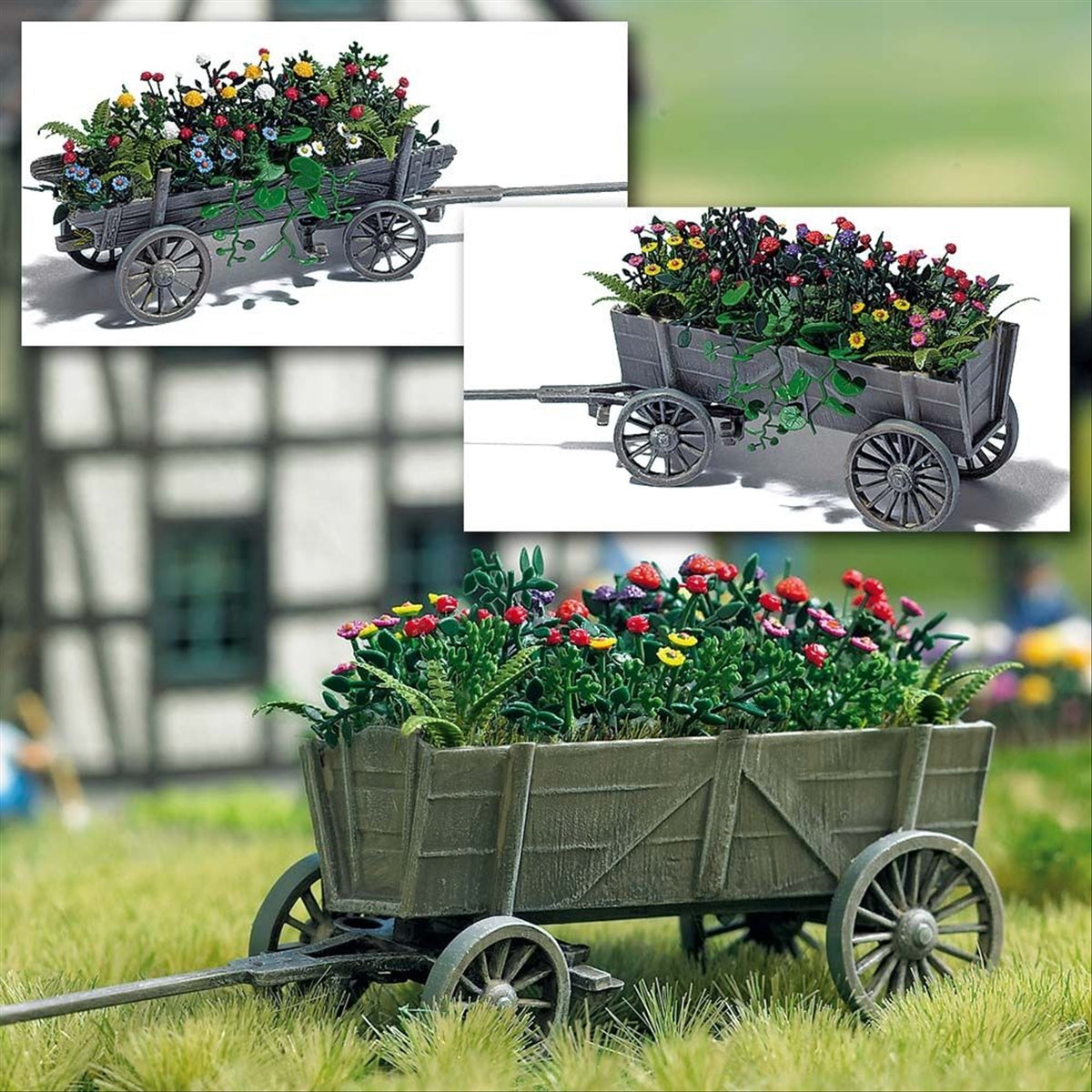 Busch 1228 HO Scale Wooden Cart with Flowers Kit