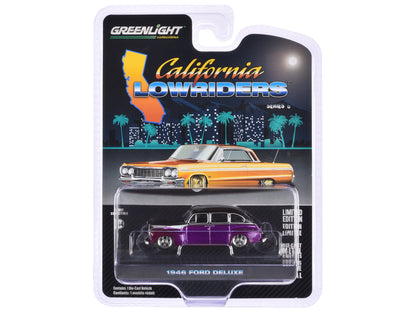 1946 Ford Fordor Super Deluxe Dark Purple Metallic and Black "California Lowriders" Series 6 1/64 Diecast Model Car by Greenlight  free shipping USA