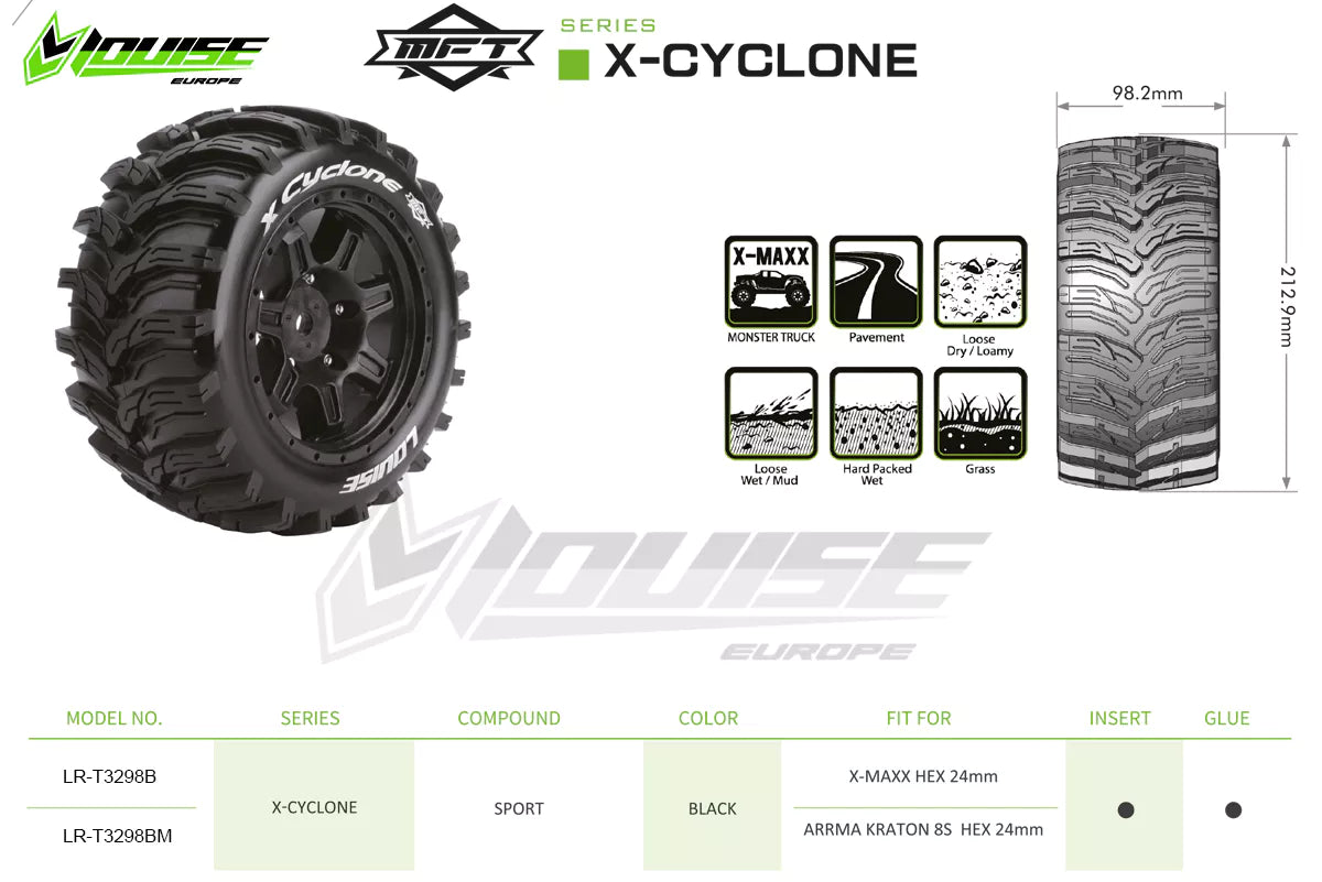 Louise R/C MFT X-Cyclone X-MAXX XRT Sport Monster Truck Tires 24mm Hex (2) LT3298B