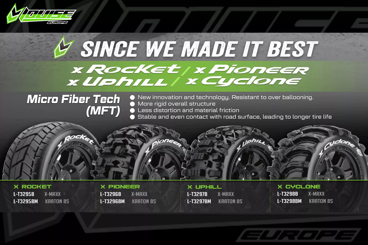 Louise RC MFT X-Rocket Monster Truck Belted Tires Mounted 24mm Hex Arrma Kraton 8S (2) LT3295BM