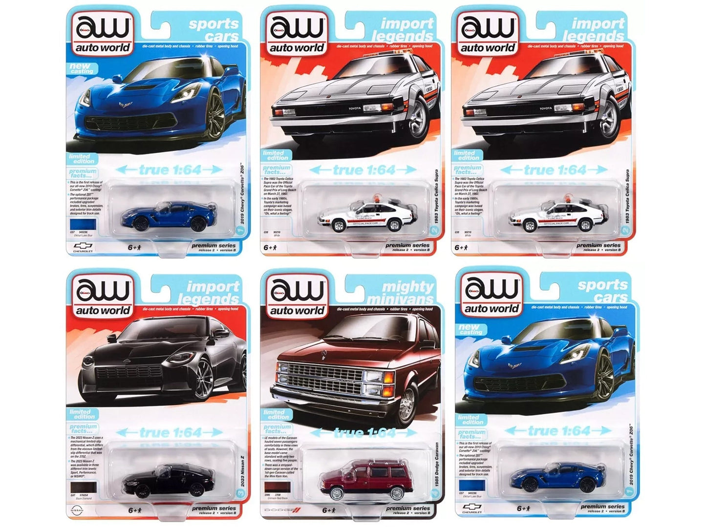 Auto World Premium 2024 Set B of 6 pieces Release 2 1/64 Diecast Model Cars by Auto World  free shipping USA