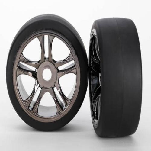Traxxas 6479 Pre-Mounted Front Tire & Wheel Set Black Chrome (2) XO-1