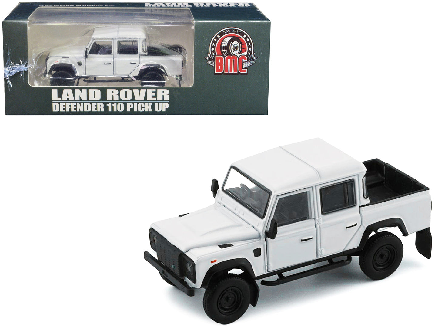 Land Rover Defender 110 Pickup Truck White with Extra Wheels 1/64 Diecast Model Car by BM Creations  free shipping USA