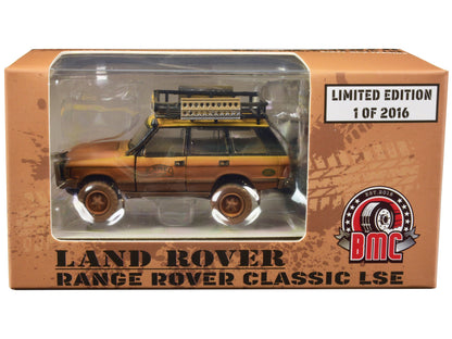 Land Rover Range Rover Classic LSE RHD (Right Hand Drive) "Camel Trophy" Yellow (Dirty Mud Version) with Roof Rack Extra Wheels and Accessories Limited Edition to 2016 pieces Worldwide 1/64 Diecast Model Car by BM Creations  free shipping USA