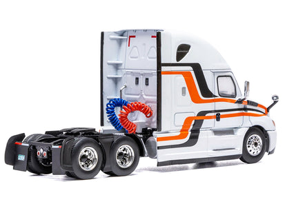 2018 Freightliner Cascadia Truck Tractor White with Black and Orange Stripes 1/64 Diecast Model by IXO Models