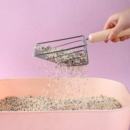 Metallic Cat Litter Scoop Set - Stylish Pet Waste Cleaning Tool With Wooden Handle by Dog Hugs Cat