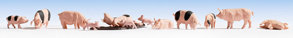 Noch 15712 HO Scale Pig Sty -- Laser-Cut Kit w/12 Pigs, Wood Fencing & Hay