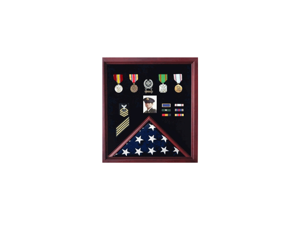 4 x 6 Flag Display Case Combination For Medals Photos - Cherry