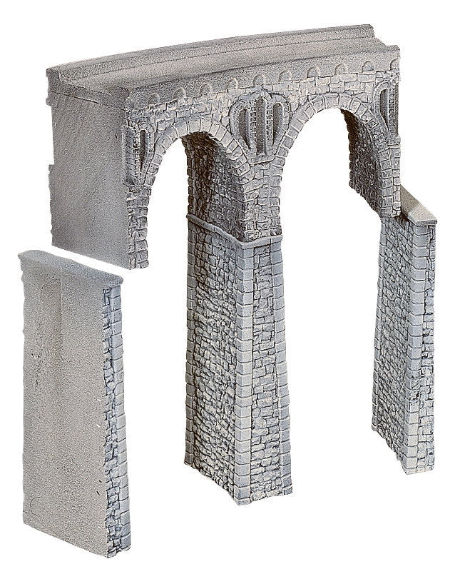 Noch 58664 HO Scale Curved Quarrystone Viaduct Kit, Gray