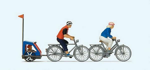Preiser 10638 HO Scale Family on Bicycle Trip 2 Riders w/Bikes & Baby
