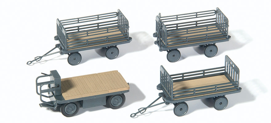 Preiser 17126 HO Scale Electric Baggage Truck & 3 Trailers DB Kit