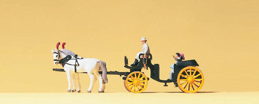 Preiser 79481 N Scale Horse-Drawn Open Coach (Black)
