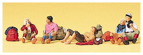 Preiser 10442 HO Scale Hikers Resting Figure Set, 6 Pieces