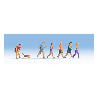Noch 15869 HO Scale Joggers & Dog -- pkg(7)