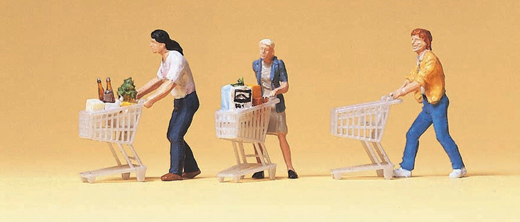 Preiser 10488 HO Scale Shoppers with Grocery Carts Figure Set