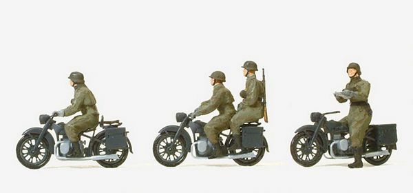Preiser 16598 HO Scale Former German Army WWII - Motorcycle Troops