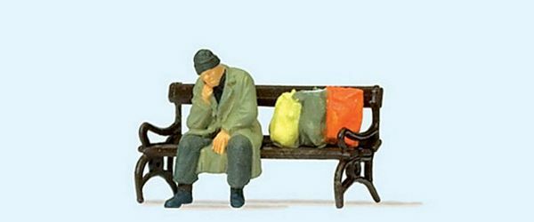 Preiser 29094 HO Scale Individual Figures Homeless Man on a Bench