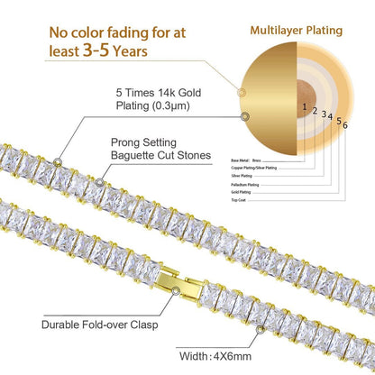 6mm Baguette Cut CZ Diamond Tennis Chain in 14K Gold by Bling Proud | Urban Jewelry Online Store