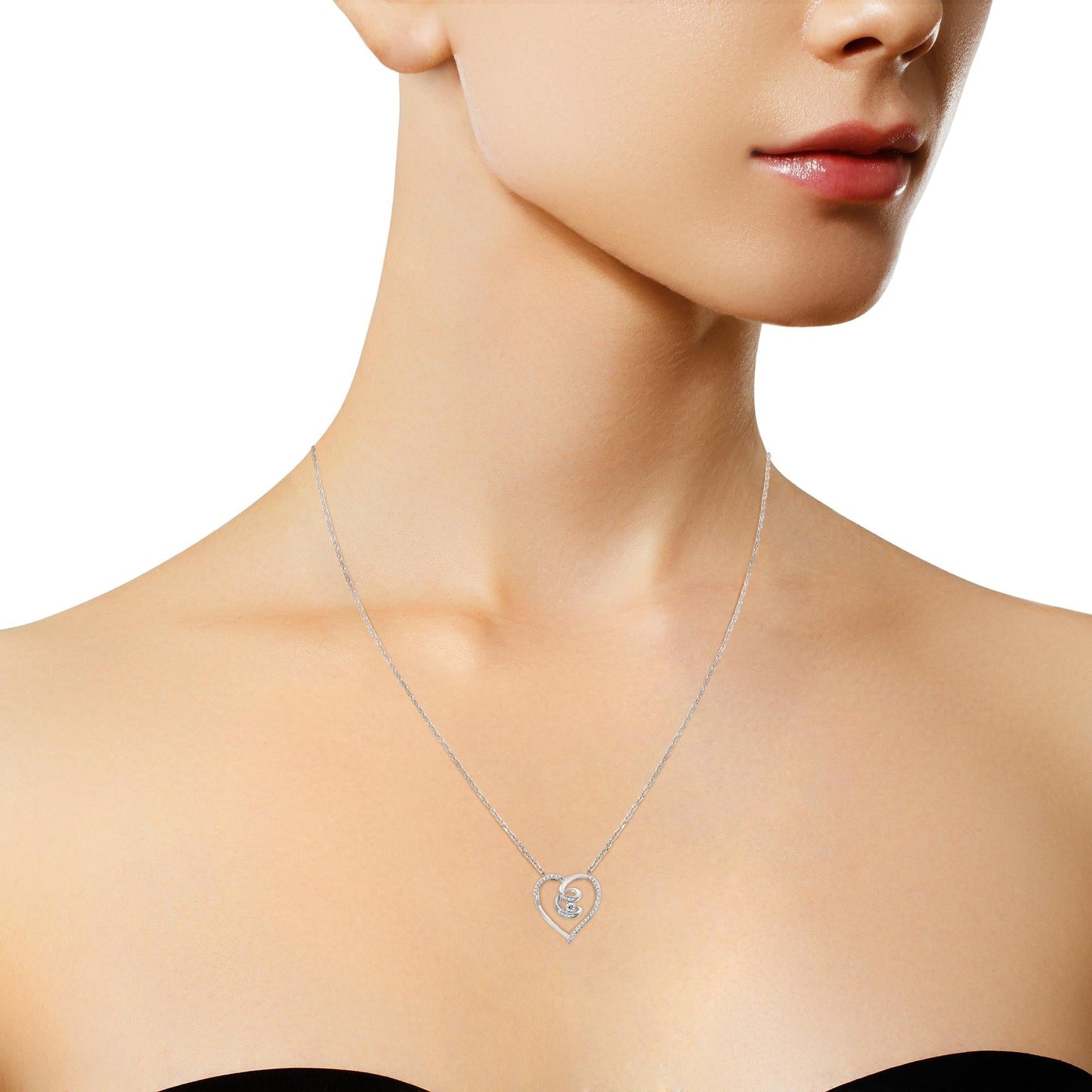.925 Sterling Silver 1/4 Cttw Brilliant-Cut Diamond Open Heart Twisted Awareness Ribbon 18" Pendant Necklace (H-I Color, I1-I2 Clarity) by Haus of Brilliance