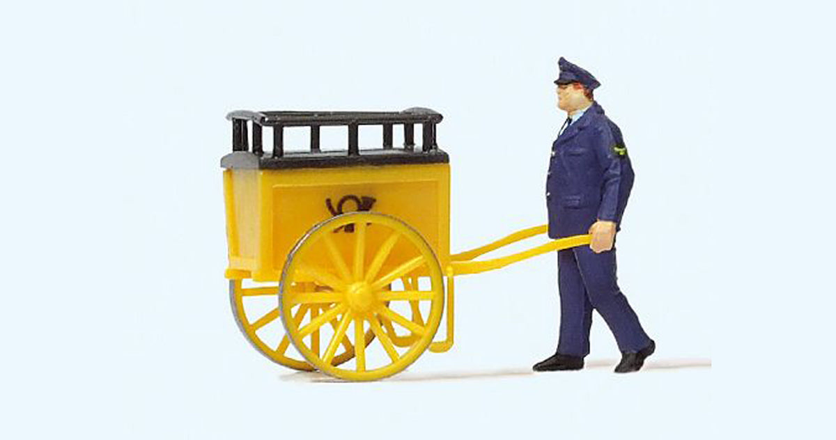 Preiser 28083 HO Scale Post Office Worker with Cart Figure