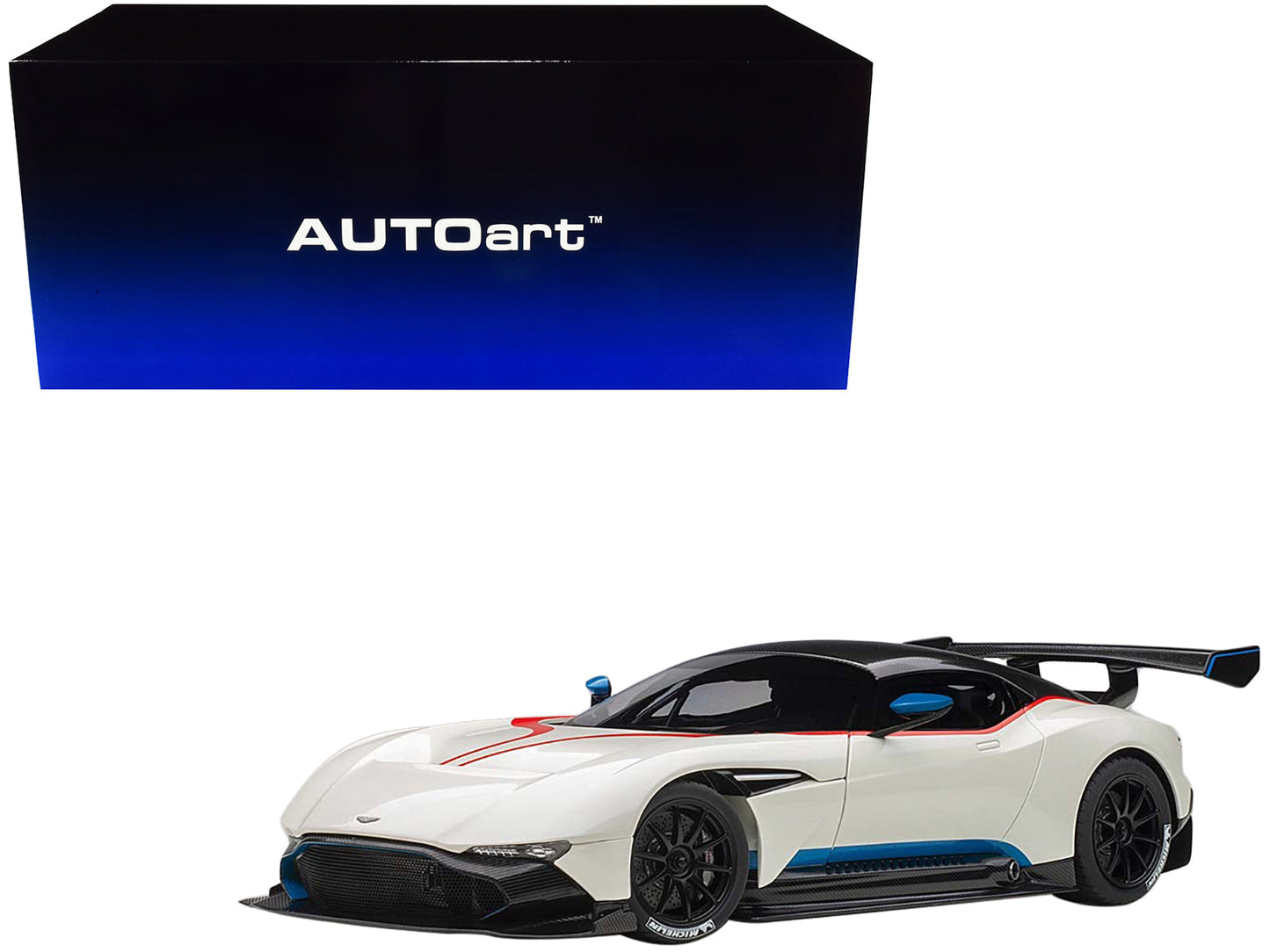 Aston Martin Vulcan Stratus White with Red and Blue Stripes 1/18 Model Car by Autoart  free shipping USA