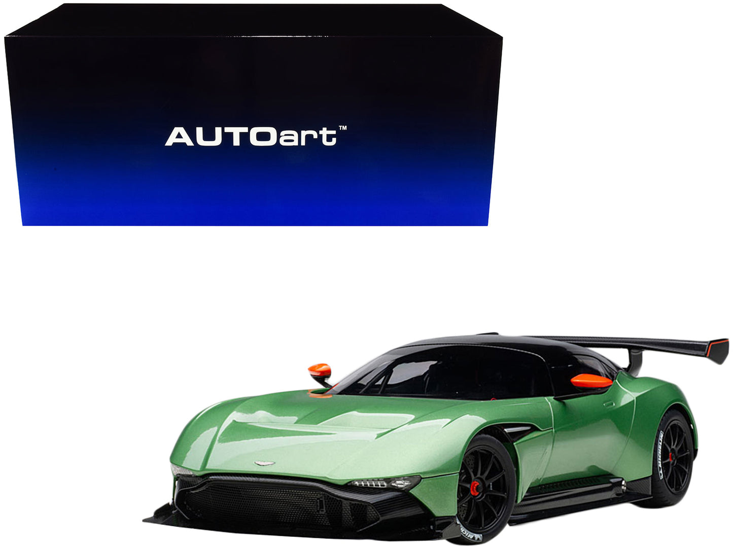 Aston Martin Vulcan Apple Tree Green Metallic with Orange Accents and Carbon Top 1/18 Model Car by Autoart  free shipping USA