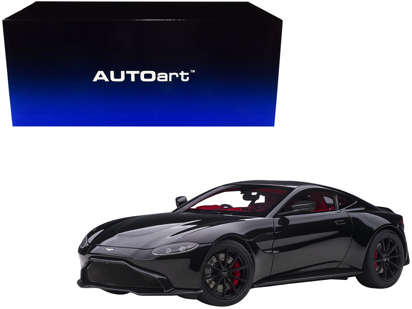 2019 Aston Martin Vantage RHD (Right Hand Drive) Jet Black with Red Interior 1/18 Model Car by Autoart  free shipping USA