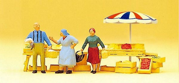 Preiser 10056 HO Scale Vendors Flower Stand w/Customers