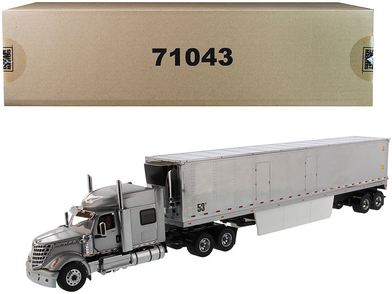 International LoneStar Sleeper Cab Silver with 53' Reefer Refrigerated Chrome Plated Van Trailer "Transport Series" 1/50 Diecast Model by Diecast Masters  free shipping USA