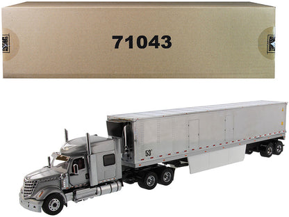 International LoneStar Sleeper Cab Silver with 53' Reefer Refrigerated Chrome Plated Van Trailer "Transport Series" 1/50 Diecast Model by Diecast Masters  free shipping USA