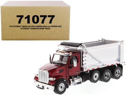 Peterbilt 567 SFFA Tandem Axle with Pusher Axle OX Stampede Dump Truck Red and Chrome "Transport Series" 1/50 Diecast Model by Diecast Masters  free shipping USA