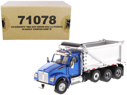 Kenworth T880S SFFA Tandem Axle with Pusher Axle OX Stampede Dump Truck Blue and Chrome "Transport Series" 1/50 Diecast Model by Diecast Masters  free shipping USA