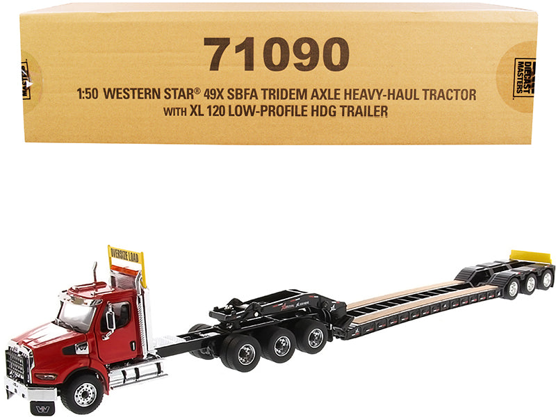 Western Star 49X SBFA Tridem Axle Heavy-Haul Tractor with XL 120 Low-Profile HDG Trailer Red and Black "Transport Series" 1/50 Diecast Model by Diecast Masters  free shipping USA