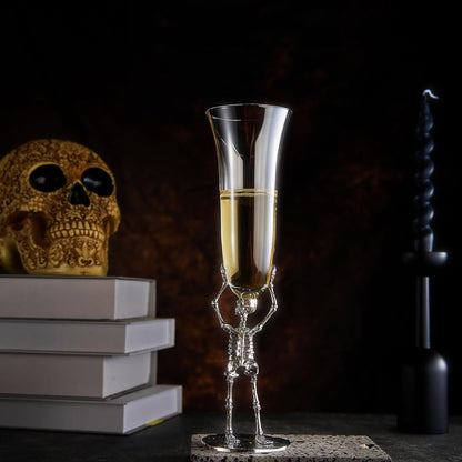 Skeleton Champagne Flute Glass | Single | 7.5oz Halloween Skeleton Glasses 10" H, Goth Gifts, Skeleton Gifts, Skeleton Decor, Spooky Wine Gift Set, Perfect for Halloween Themed Parties by The Wine Savant