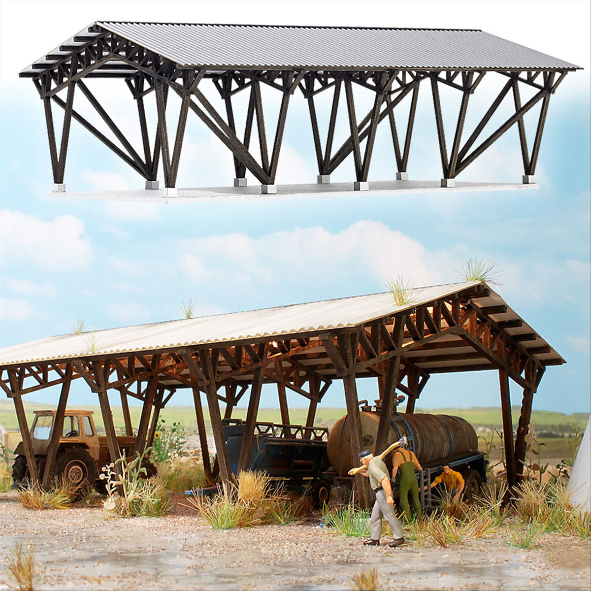 Busch 1418 HO Scale Open-Sided Barn / Vehicle Shelter Kit