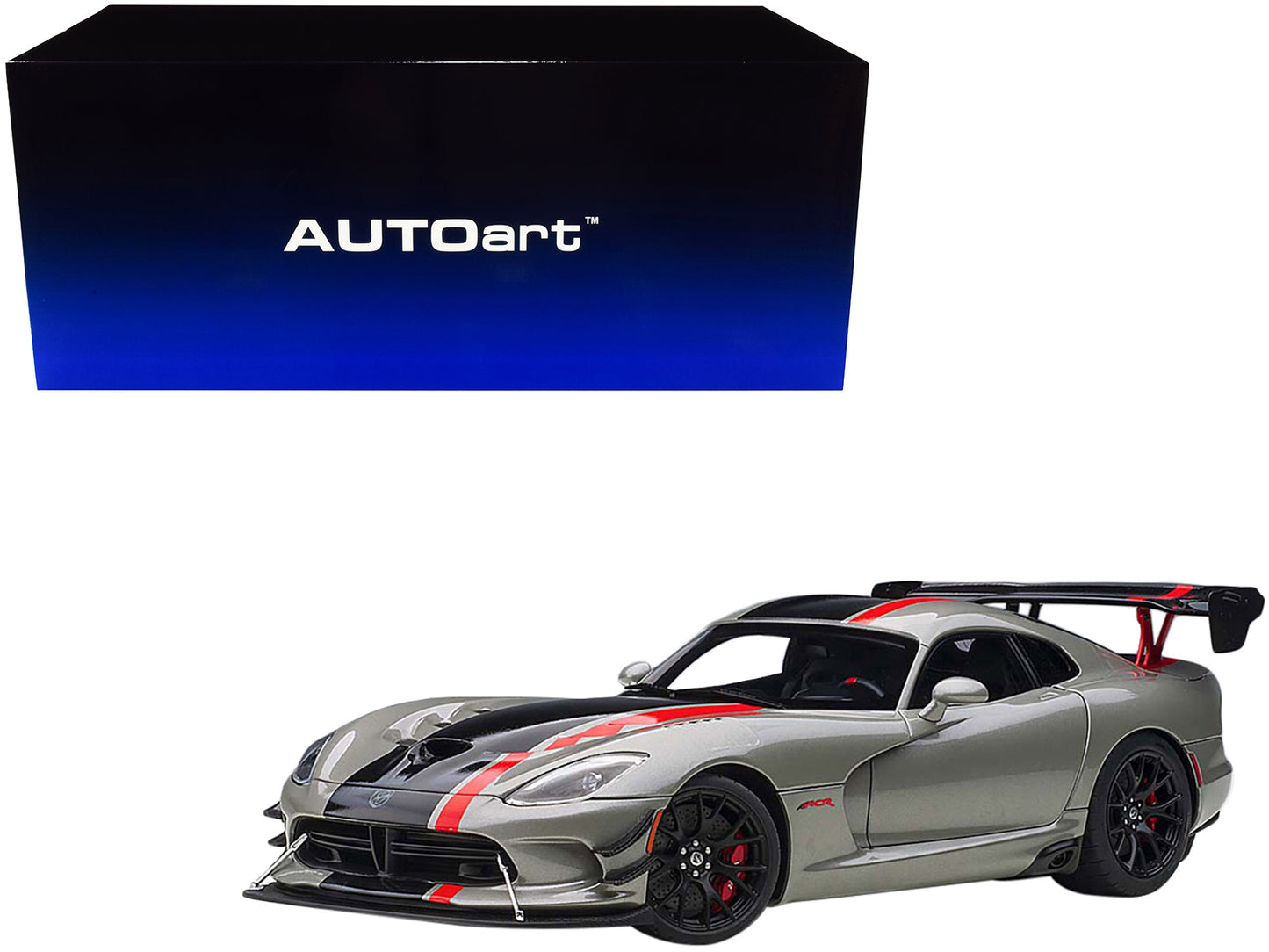 2017 Dodge Viper ACR Billet Silver Metallic with Black and Red Stripes 1/18 Model Car by Autoart  free shipping USA
