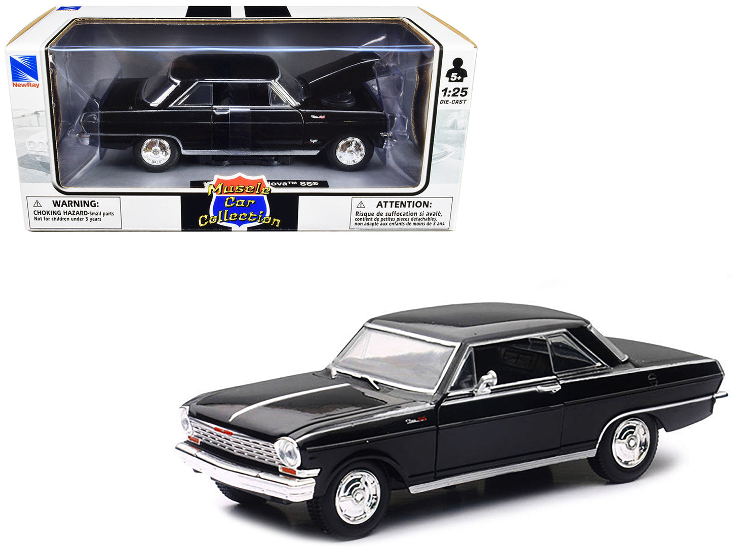 1964 Chevrolet Nova SS Black "Muscle Car Collection" 1/25 Diecast Model Car by New Ray  free shipping USA