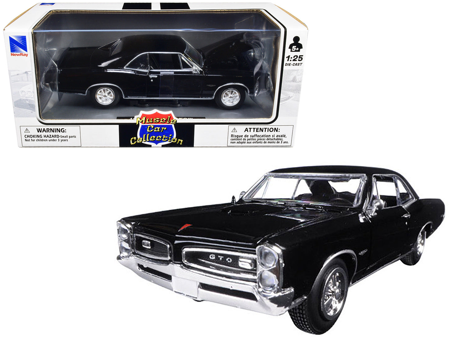 1966 Pontiac GTO Black "Muscle Car Collection" 1/25 Diecast Model Car by New Ray  free shipping USA