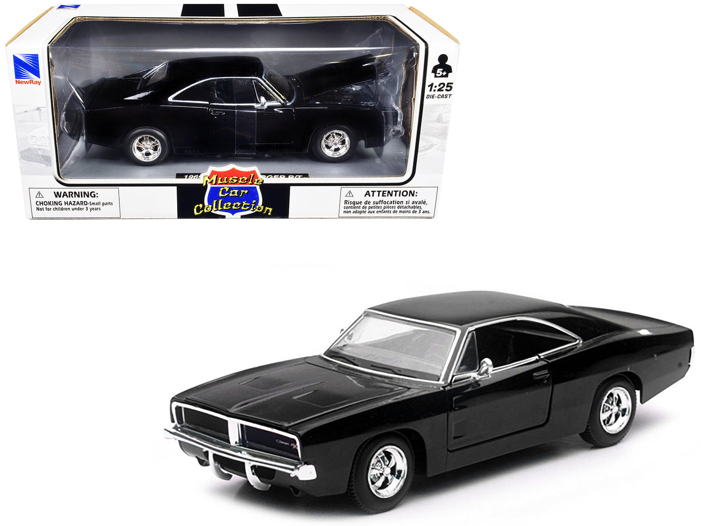 1969 Dodge Charger R/T Black "Muscle Car Collection" 1/25 Diecast Model Car by New Ray  free shipping USA