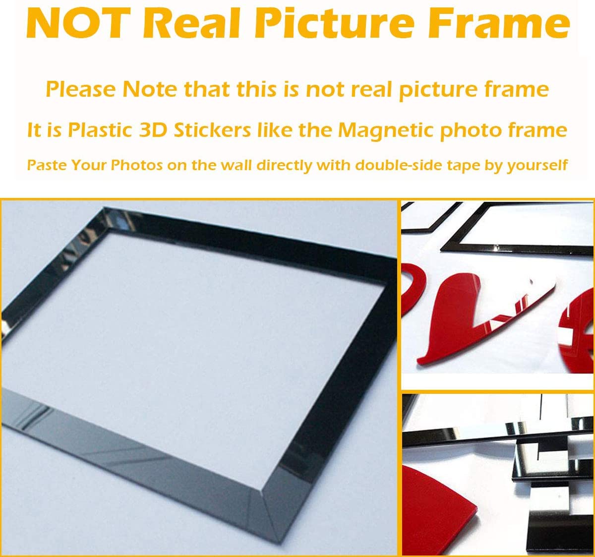 Family Picture Frames Collage Love 3D Stickers Wall Decor Decal with Two 4x6 Size Photo Frames for Bed Living Room Home Decorations by Js House