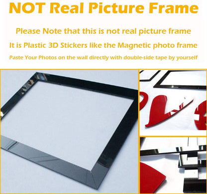 Family Picture Frames Collage Love 3D Stickers Wall Decor Decal with Two 4x6 Size Photo Frames for Bed Living Room Home Decorations by Js House
