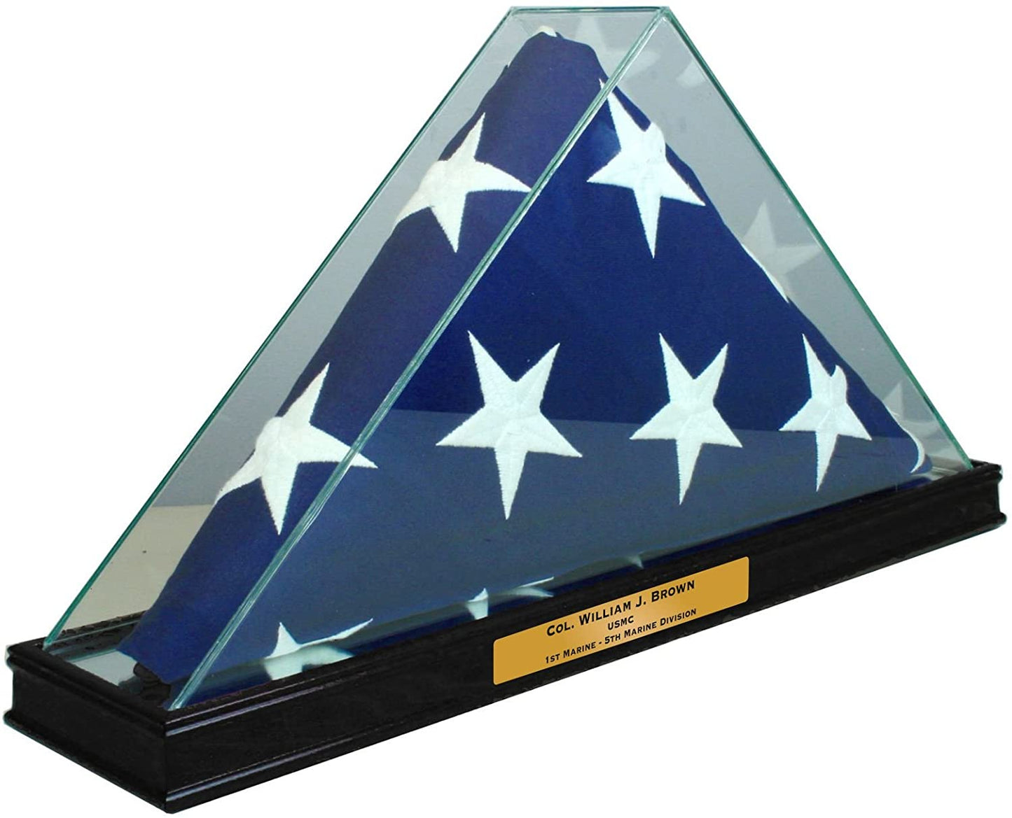 Perfect Cases All Glass Flag Display Case for 9.5' X 5' Flag with Engraving (Black).