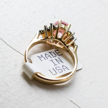 Vintage 1980's Cubic Zirconia Ring with Clear Austrian Crystals 18k Yellow Gold Electroplated by PVD Vintage Jewelry
