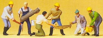Preiser 10042 HO Scale People Working Lumberjacks pkg(6)