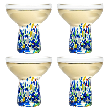 Stemless Margarita Glass – Set of 4 - Luxury Hand Blown Confetti Margaritas, for Cocktails, Water, Wine, Dessert, Martini & Champagne Glasses Cinco de Mayo, Hand Blown Glass - Mexican Confetti Design by The Wine Savant