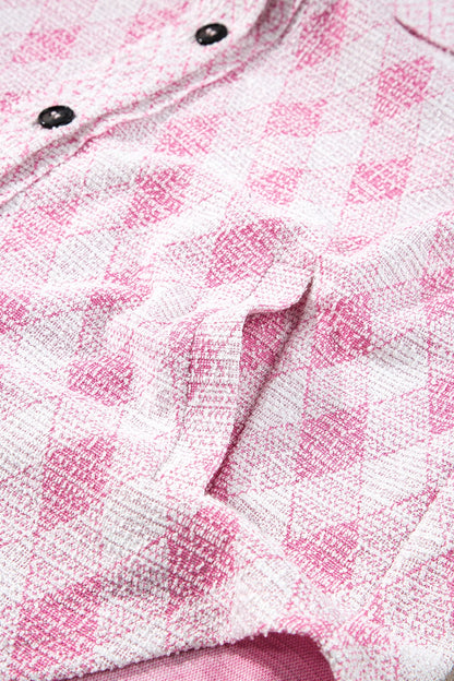 Geometric Print Textured Flap Pocket Shacket
