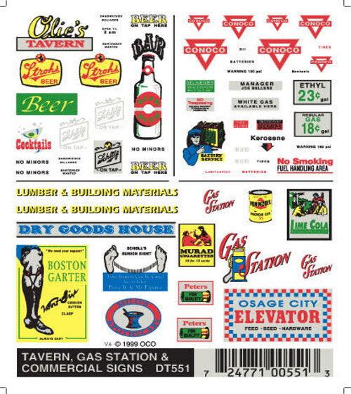 Woodland Scenics DT551 Taverns/Gas Station Signs Train Decal Sheet