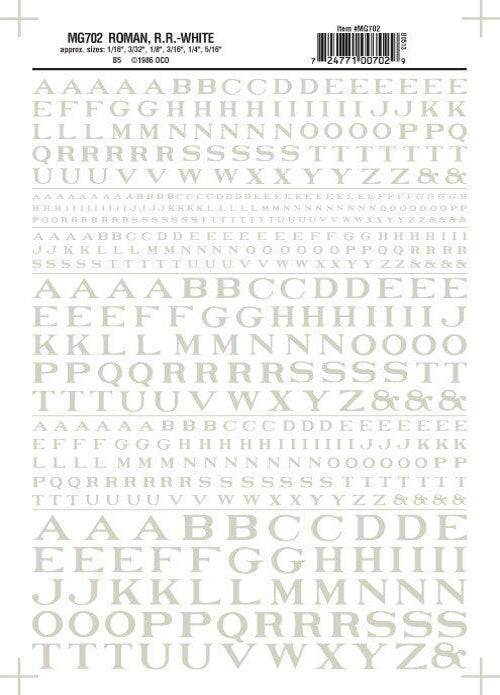 Woodland Scenics MG702 Roman R.R. Letters White 1/16-5/16" Train Decal Sheet