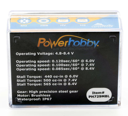 Powerhobby 729MBL HV Waterproof Brushless Steel Gear Servo / Aluminum Case